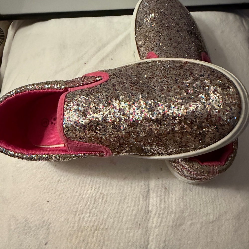 Glitter Slip-On Sneakers in Multicolor with Pink Trim